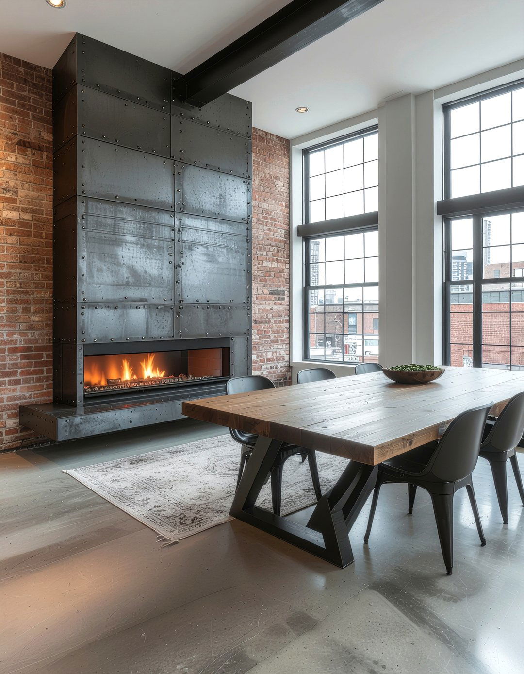 Industrial Dining Room Fireplace - 30 firelit dining room ideas