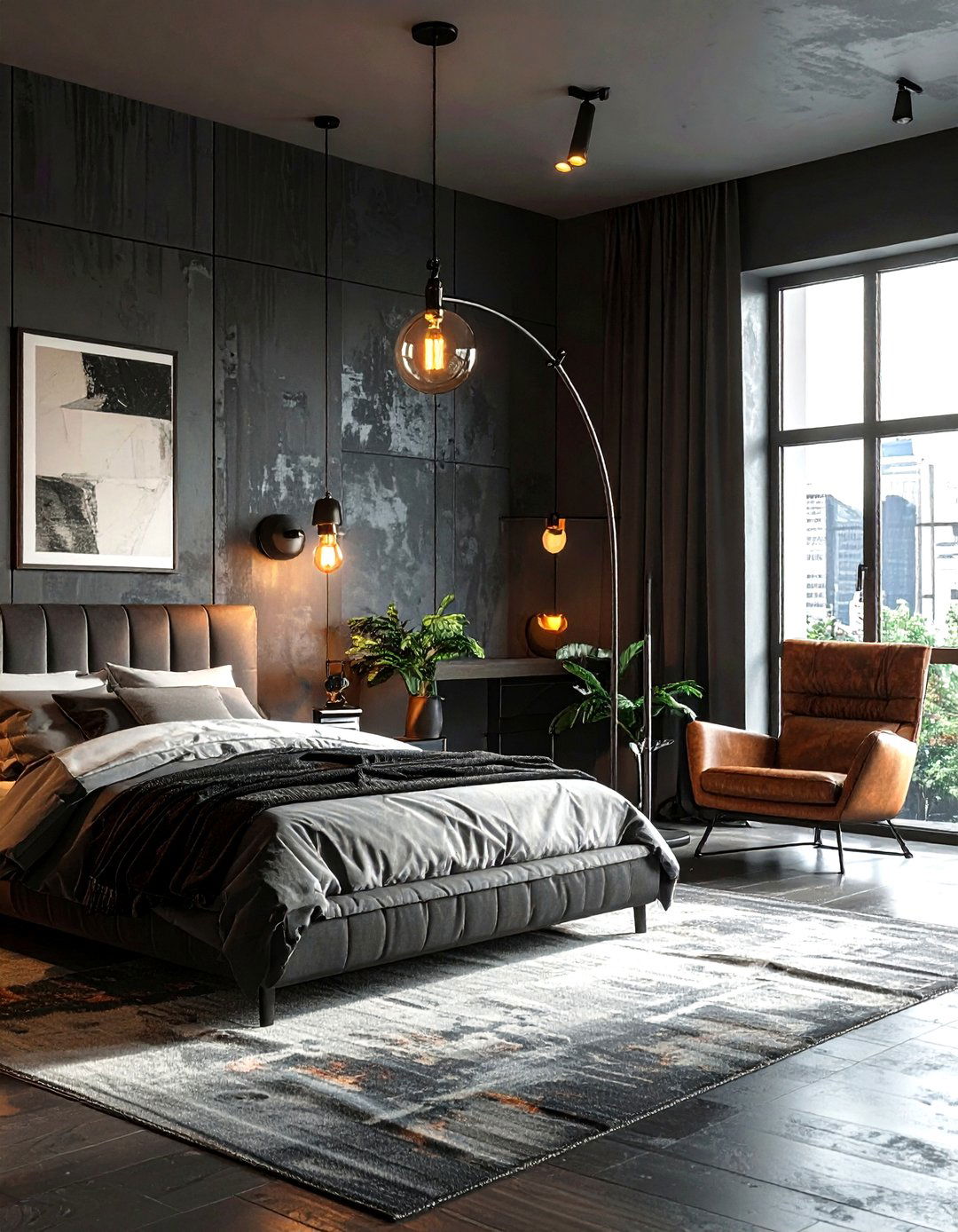 Industrial Floor Lamp - 30 industrial black bedroom ideas