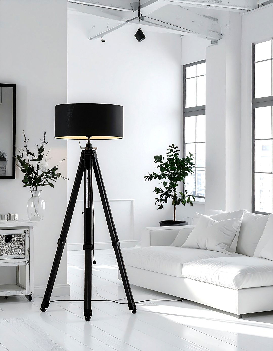 Industrial Floor Lamp - 30 industrial white living room ideas