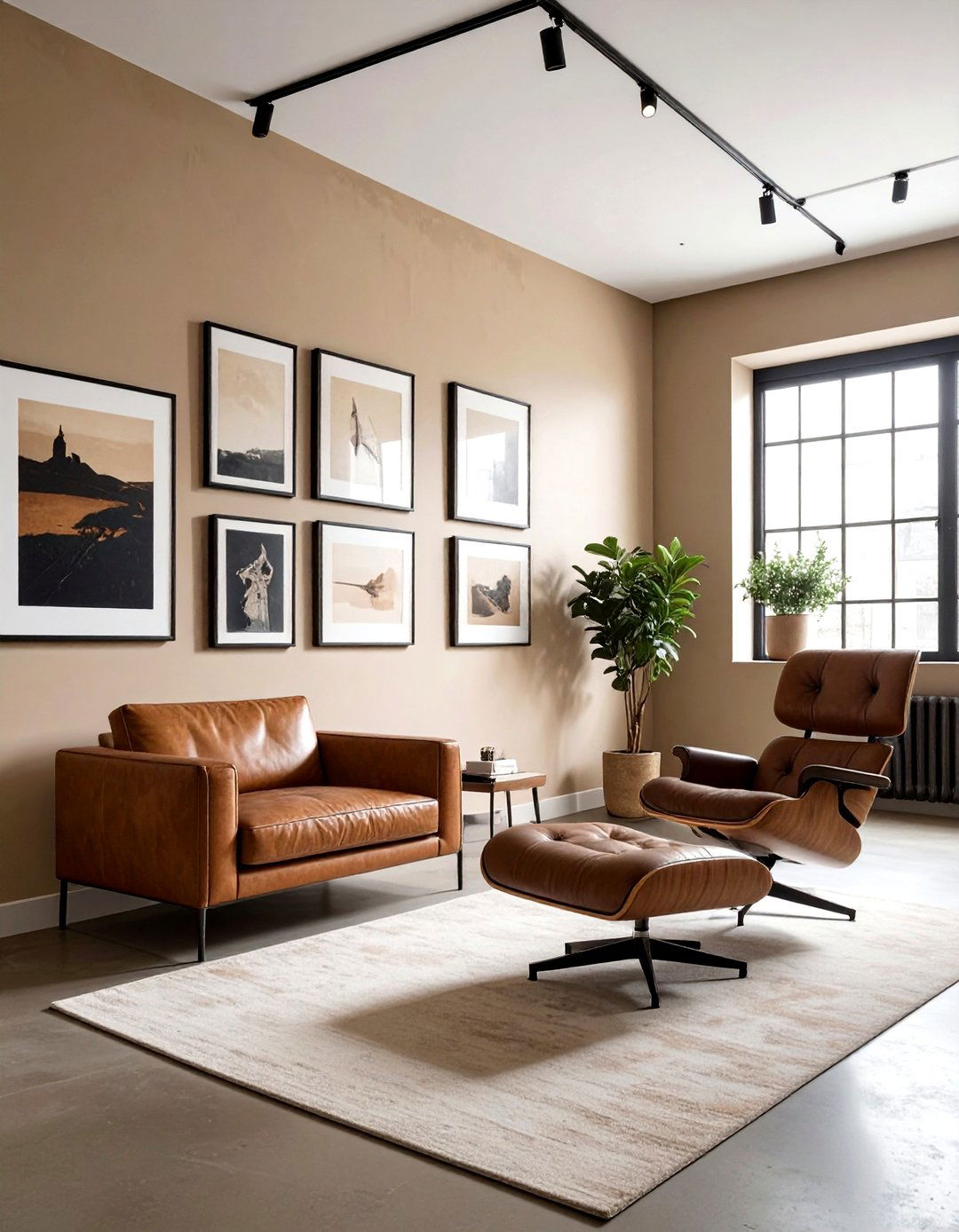 Industrial Gallery Wall Beige Tones - 30 industrial beige living room ideas