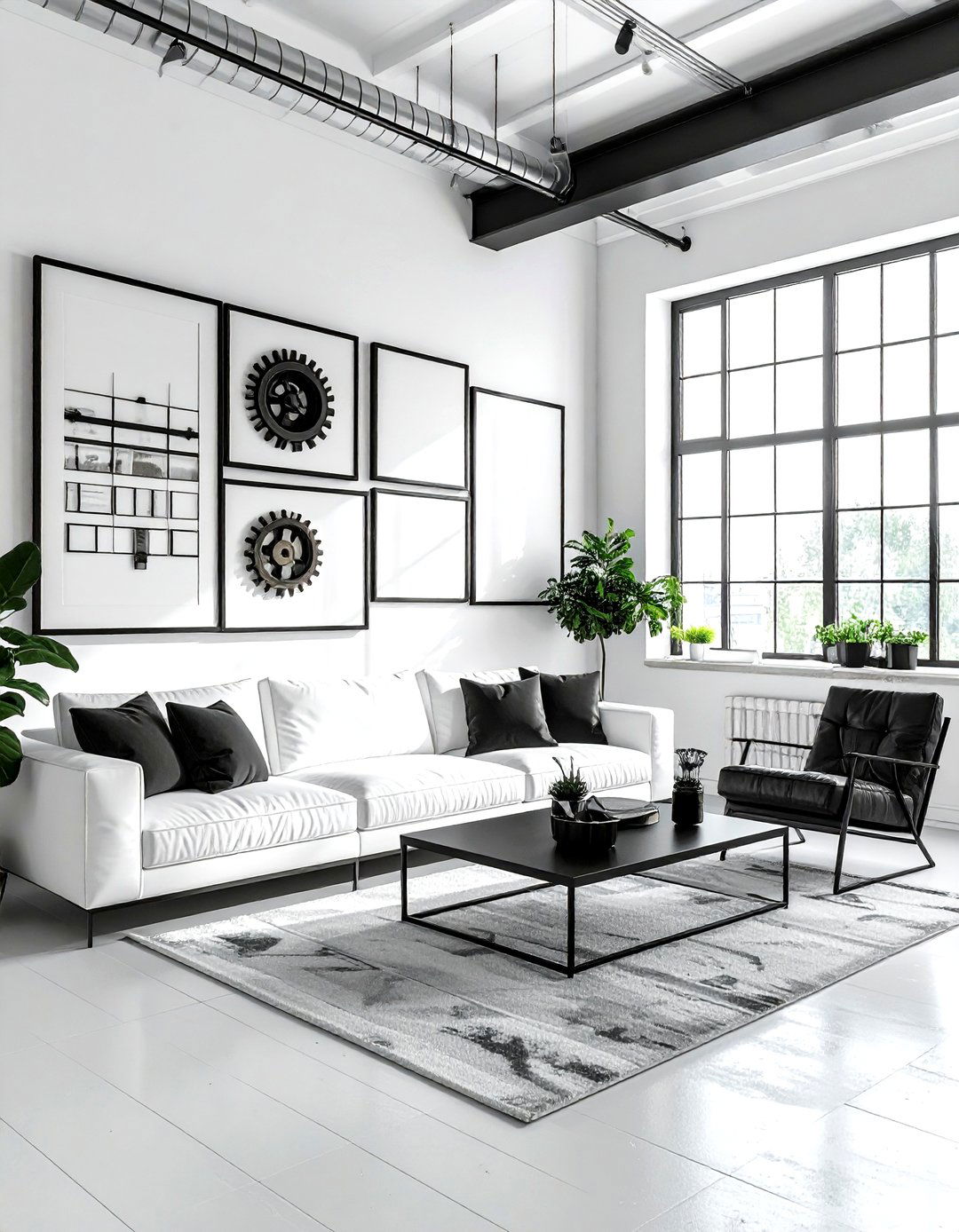 Industrial Gallery Wall - 30 industrial white living room ideas