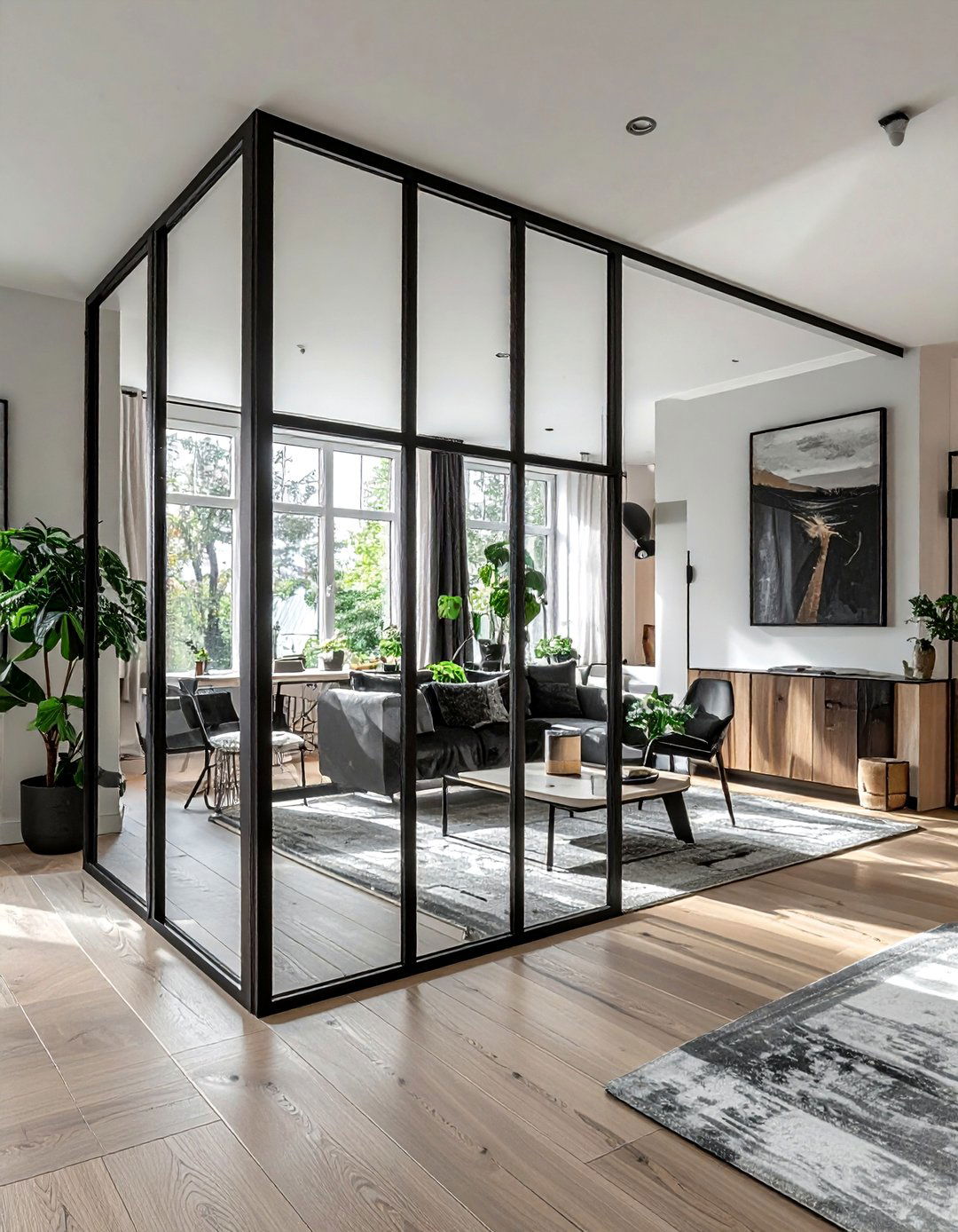 Industrial Glass Room Divider - 30 Scandinavian home decor ideas