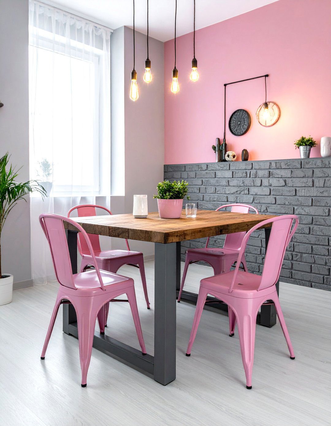 Industrial Gray And Pink Dining Area - 30 pink and gray dining room ideas