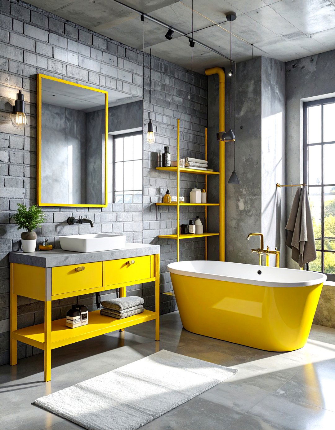 Industrial Gray And Yellow Bathroom - 30 gray and yellow bathroom ideas