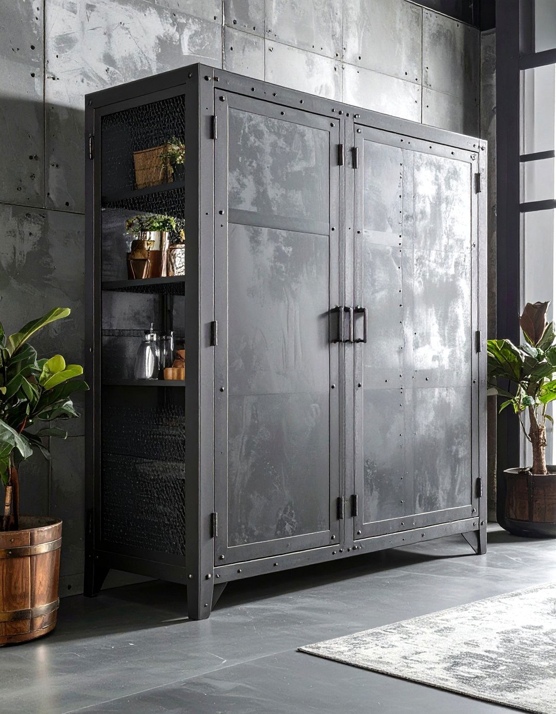 Industrial Gray Metal Cabinet - 30 gray bathroom furniture ideas