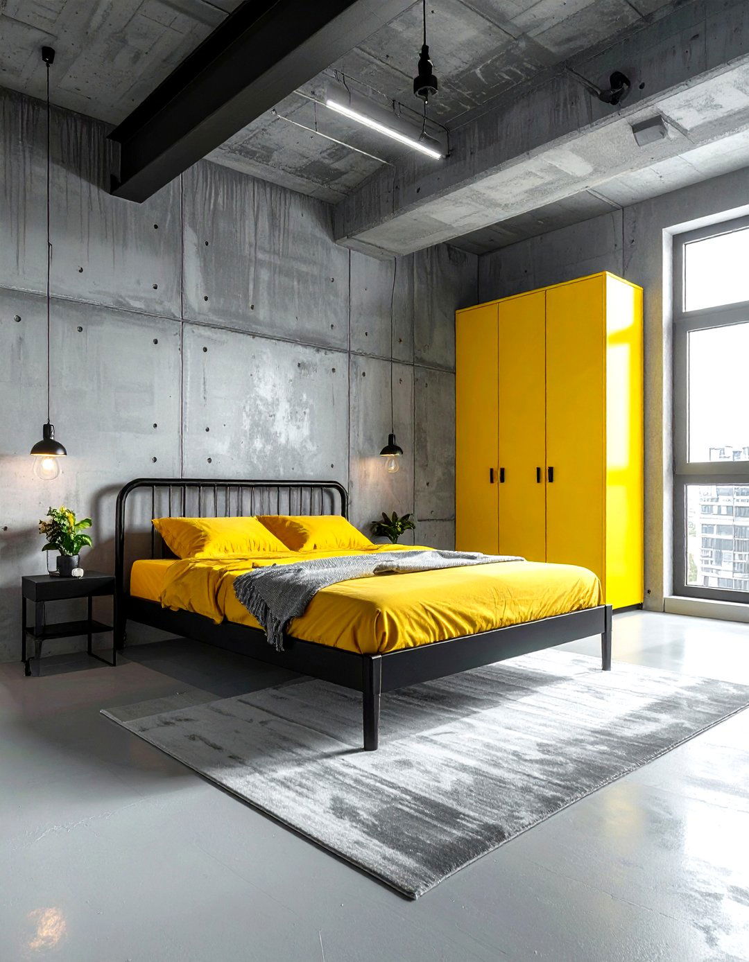 Industrial Gray Yellow Loft Bedroom - 30 gray yellow bedroom ideas