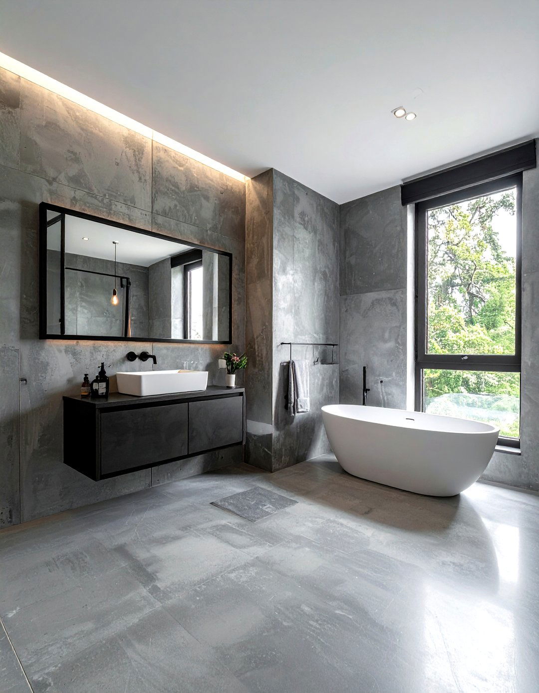 Industrial Grey Bathroom With Concrete - 30 grey bathroom design ideas