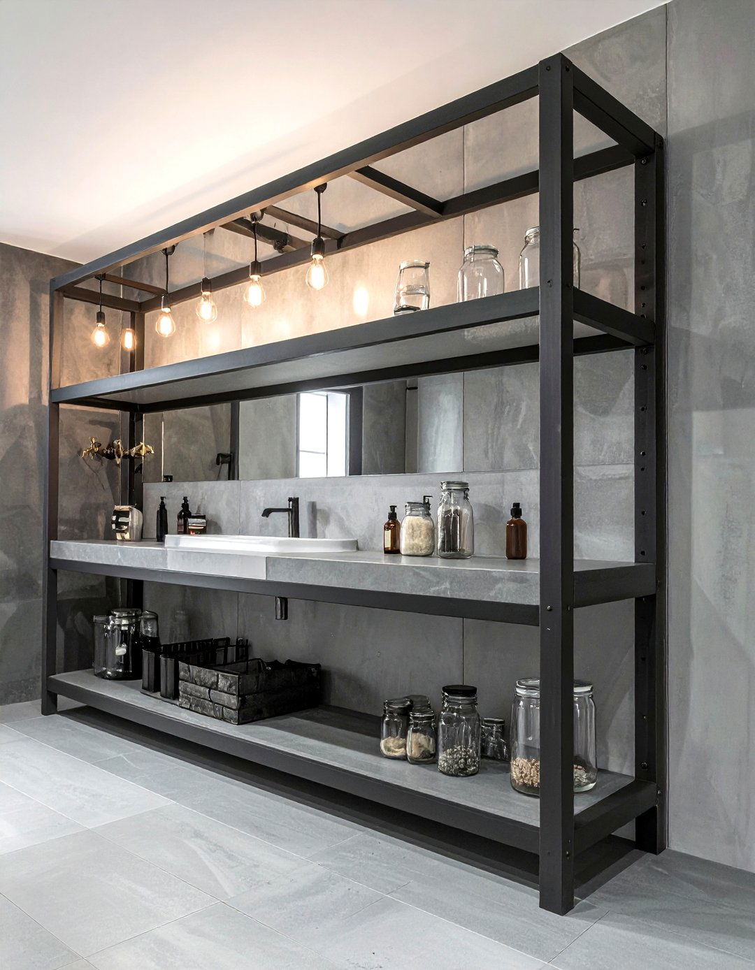 Industrial Grey Metal Bathroom Shelf - 30 grey bathroom furniture ideas