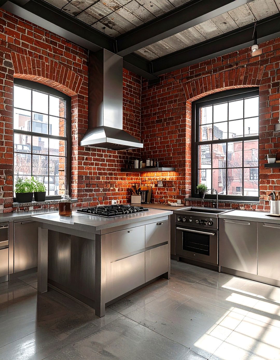 Industrial Kitchen With Brick Wall - 30 comfortable kitchen ideas