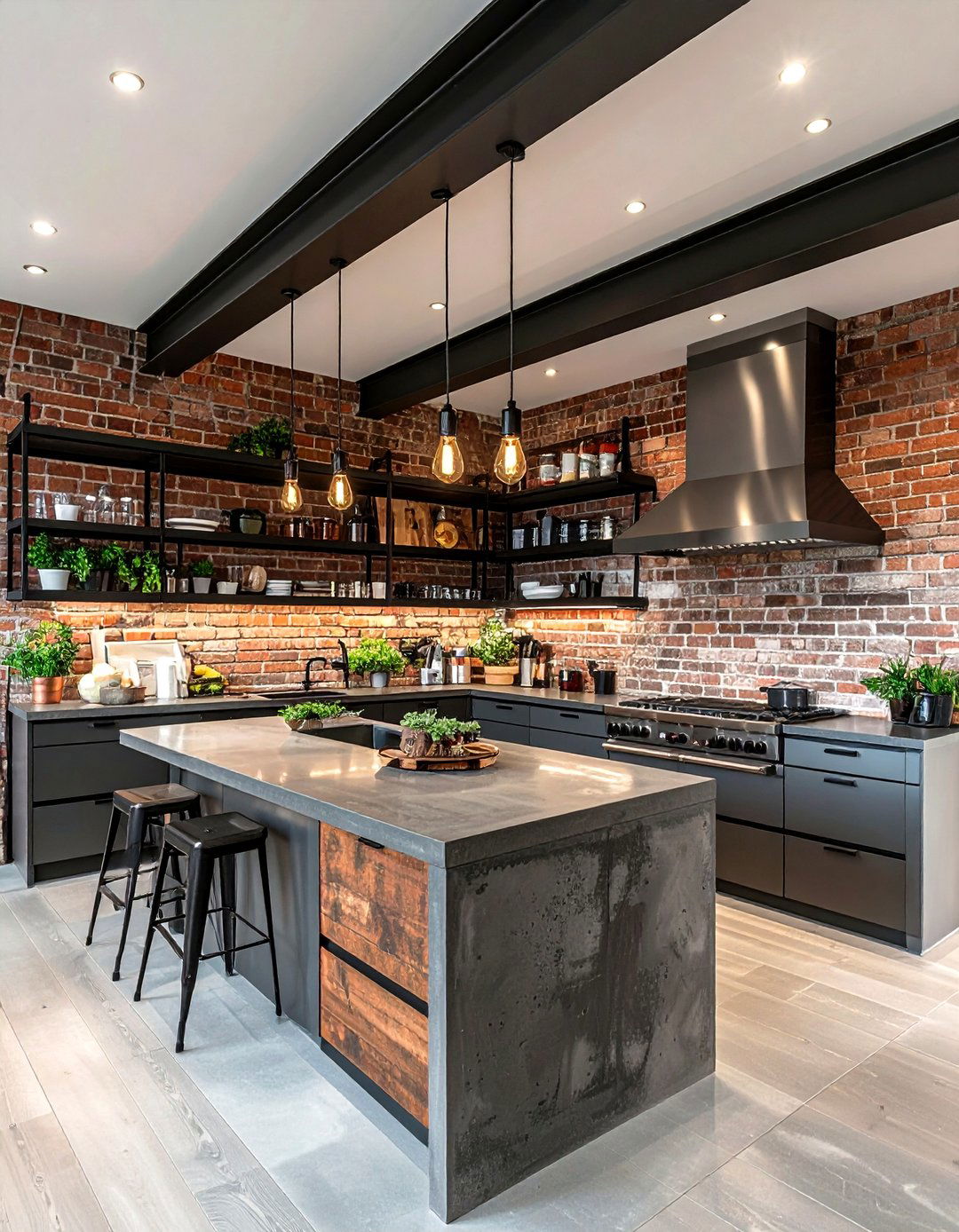 Industrial L shaped kitchen with brick wall - 30 L-shaped kitchen ideas