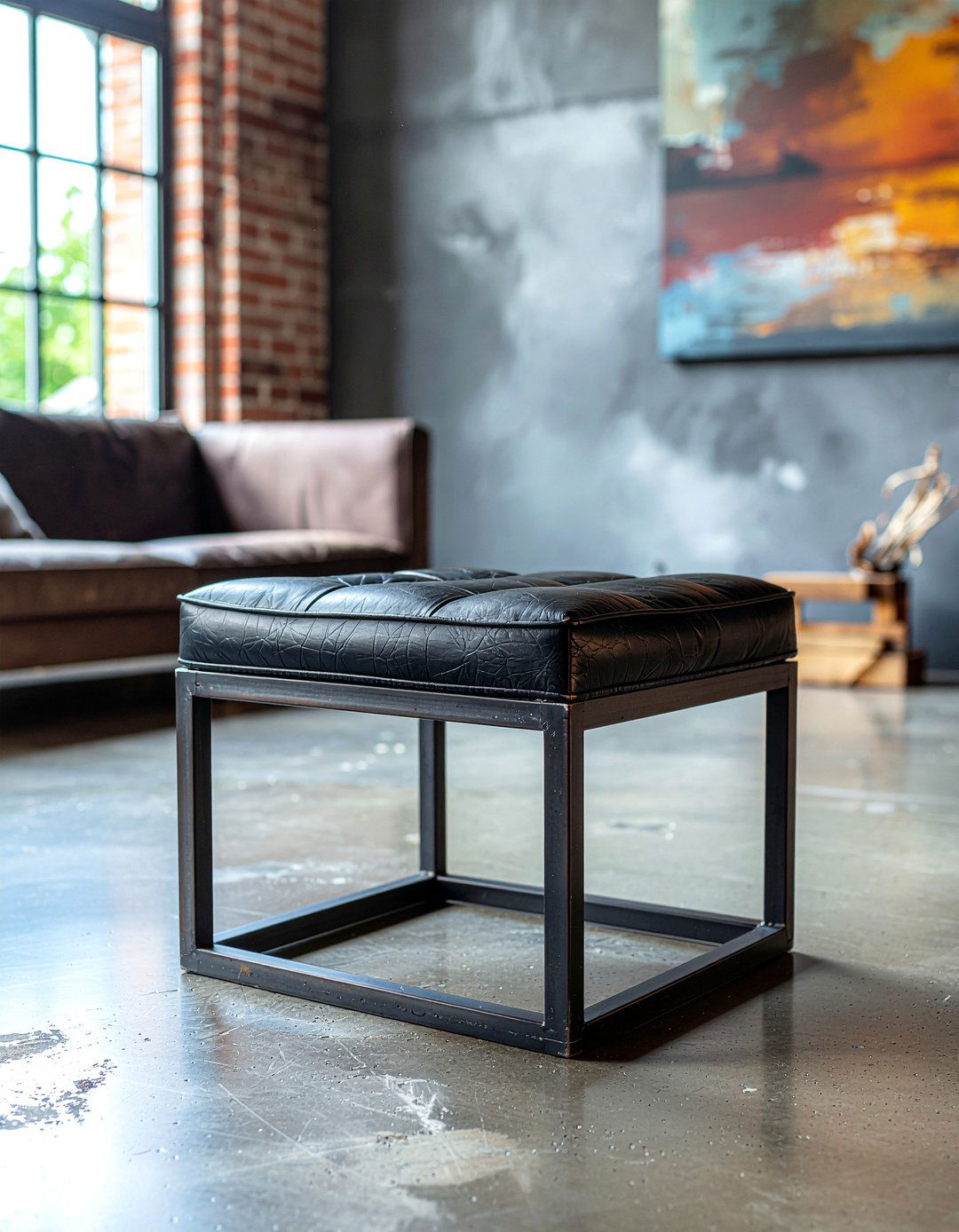 Industrial Leather Footstool - 30 living room footstool ideas