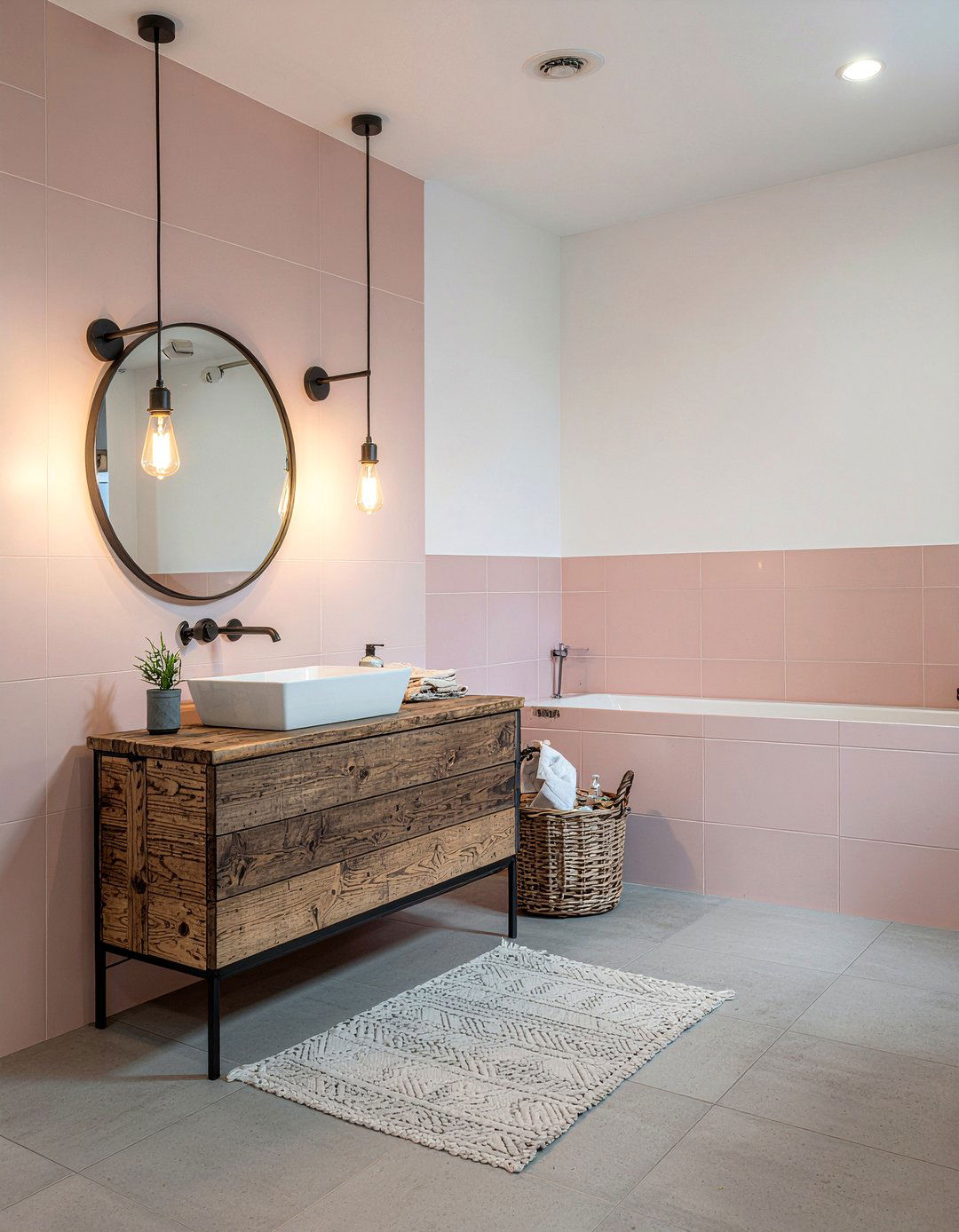 Industrial Lighting Fixture - 30 millennial pink bathroom ideas