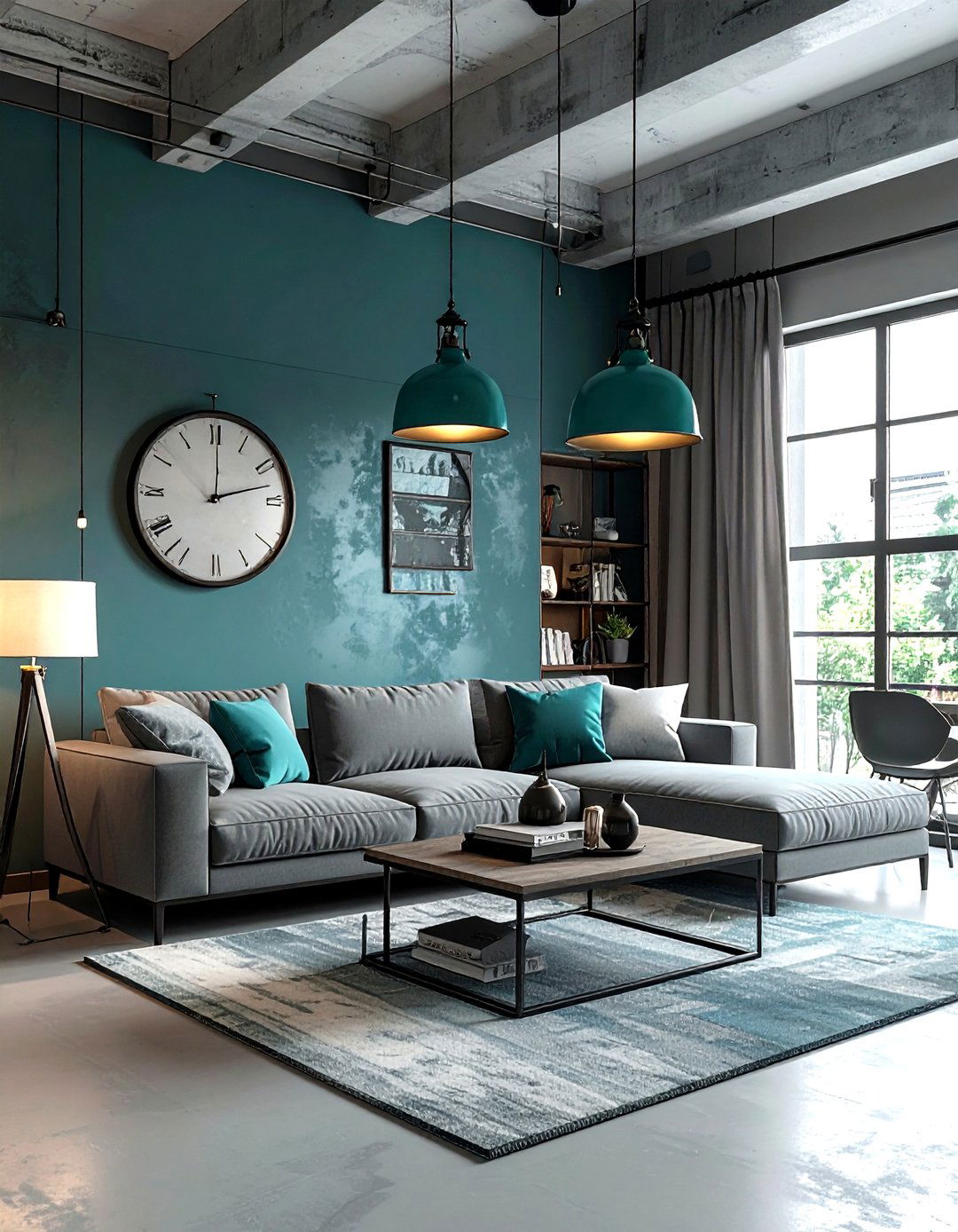 Industrial Lighting Teal Accents - 30 industrial teal living room ideas