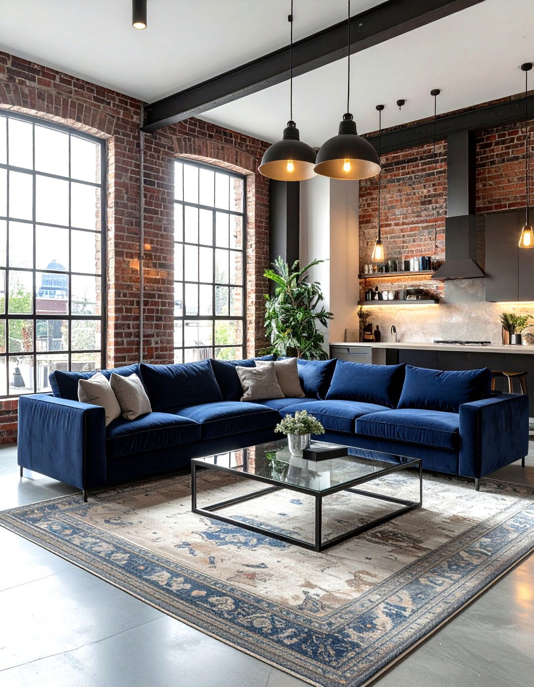 Industrial Living Room Navy Sectional - 30 industrial navy living room ideas