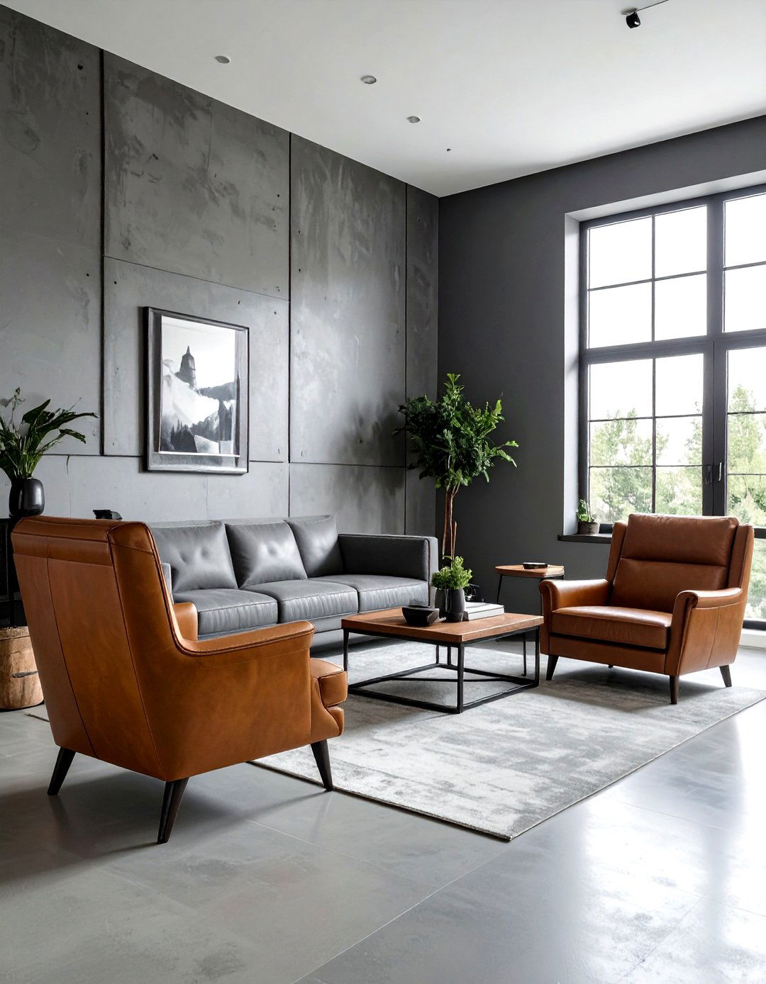 Industrial Living Room With Cognac Leather - 30 industrial gray living room ideas