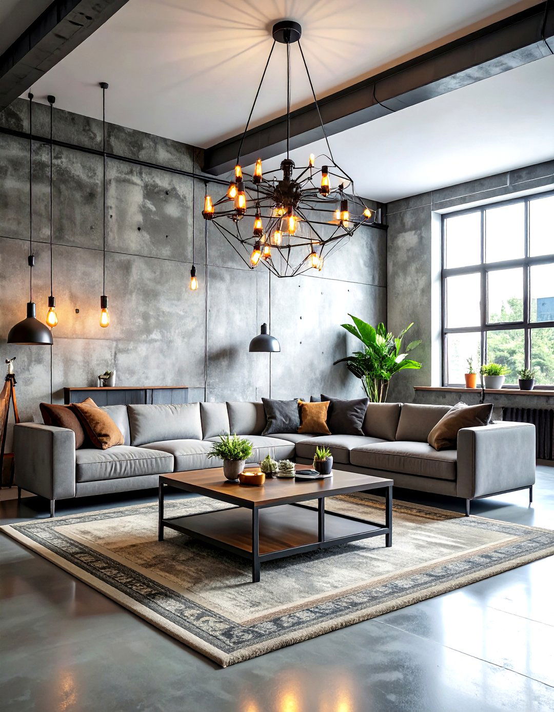 Industrial Living Room With Edison Bulbs - 30 industrial gray living room ideas