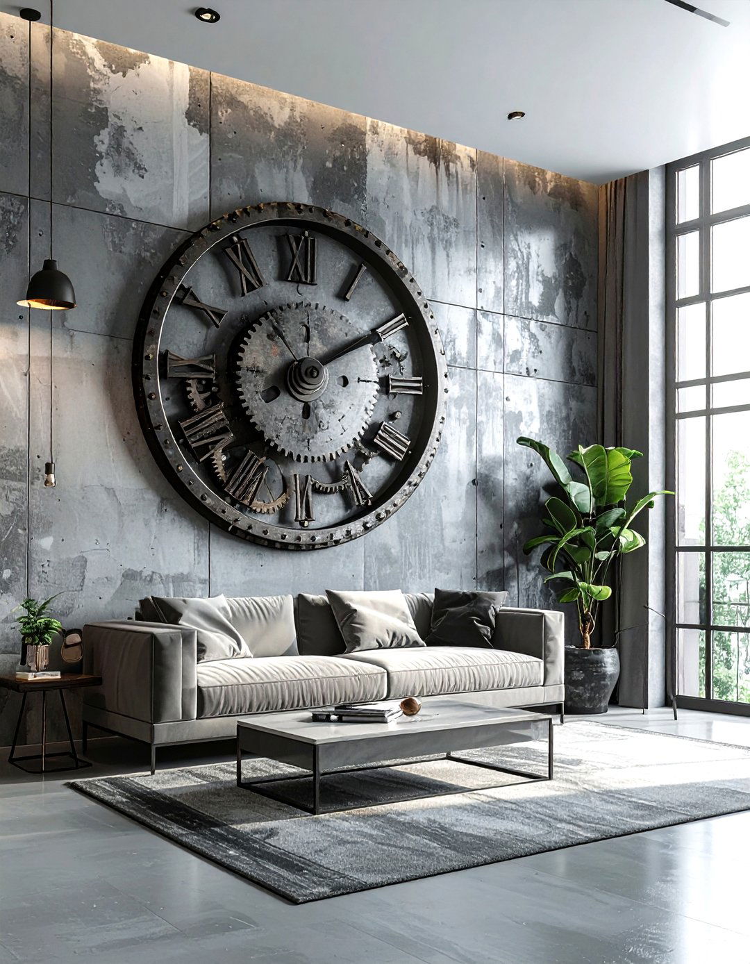 Industrial Living Room With Large Clock - 30 industrial gray living room ideas