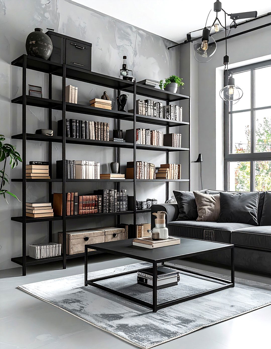 Industrial Living Room With Metal Shelving - 30 industrial gray living room ideas
