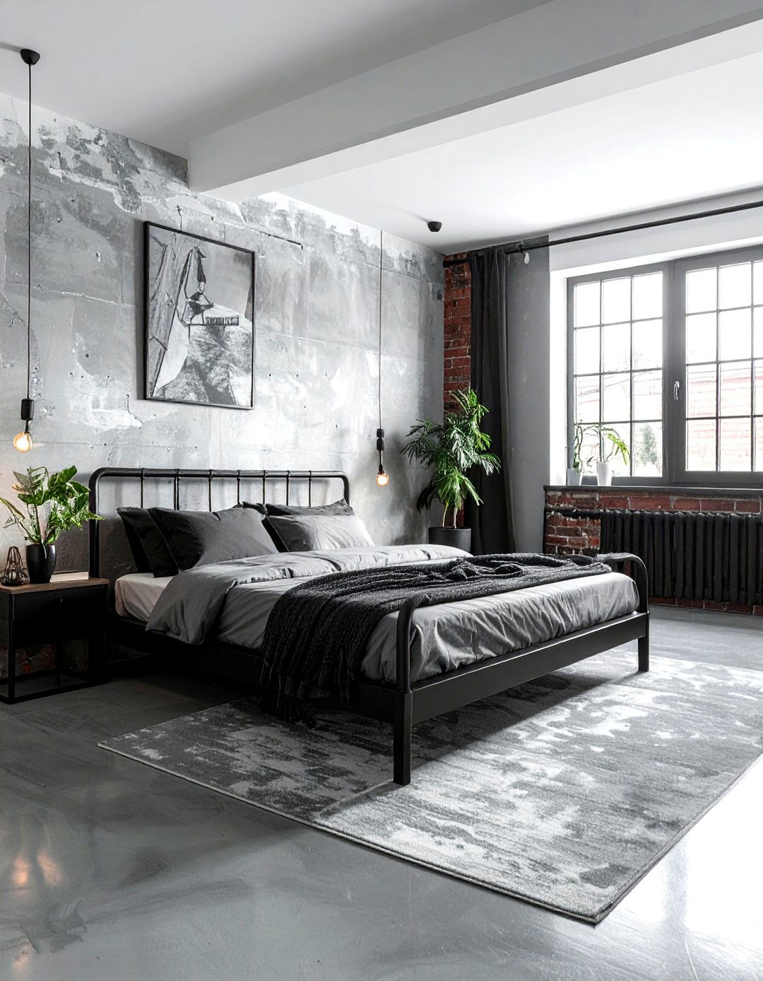 Industrial Loft Bedroom - 30 polished concrete bedroom ideas