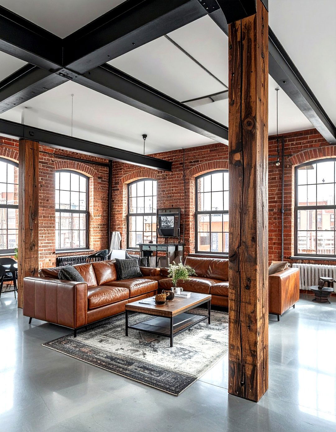 Industrial Loft Living Room - 30 living room post and beam ideas