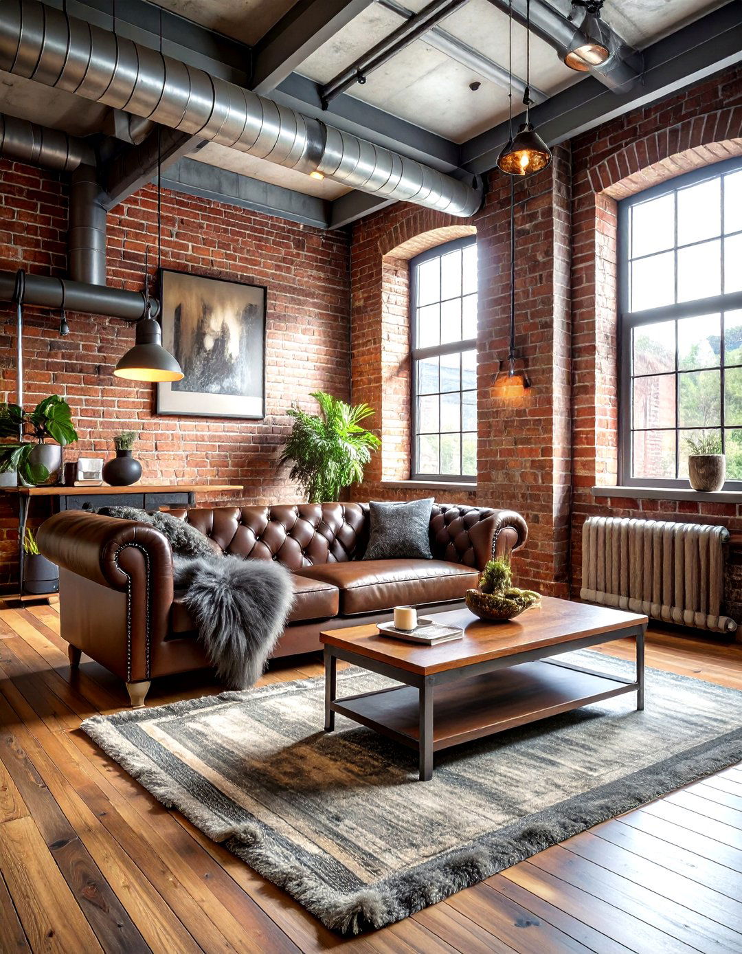 Industrial Loft Sheepskin - 30 sheepskin living room ideas