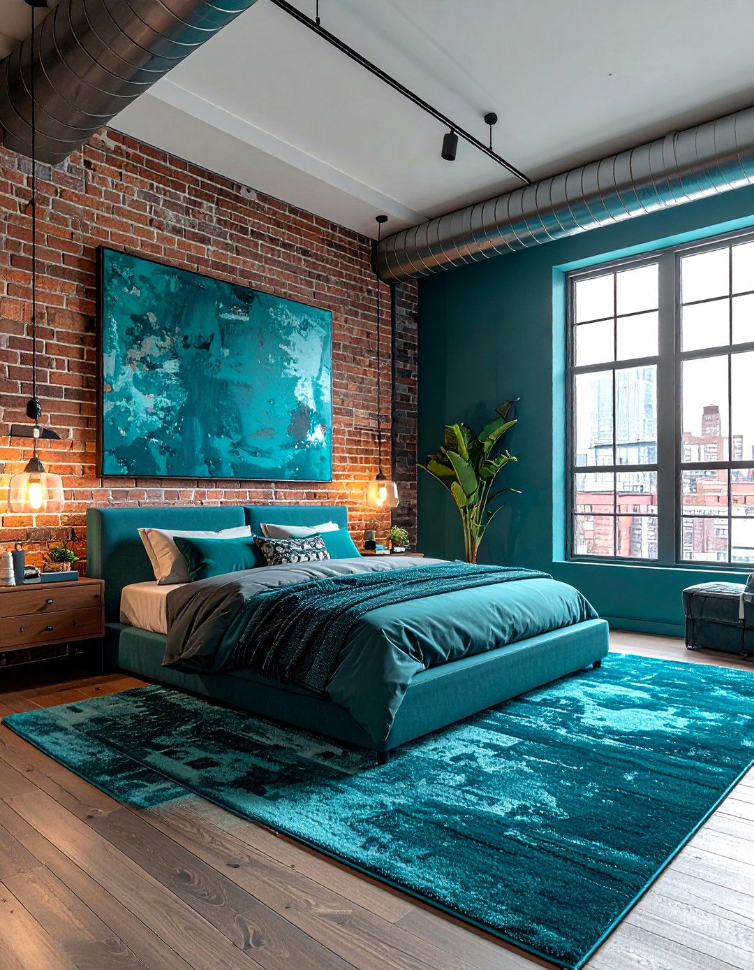 Industrial Loft Teal Bedroom - 30 industrial teal bedroom ideas