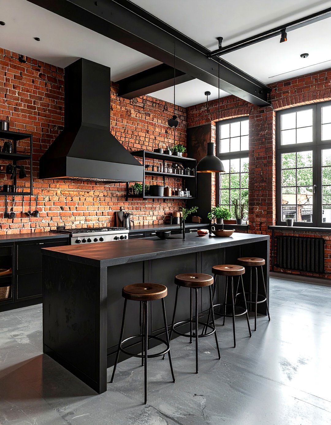 Industrial Matte Black Kitchen Brick - 30 matte black kitchen ideas