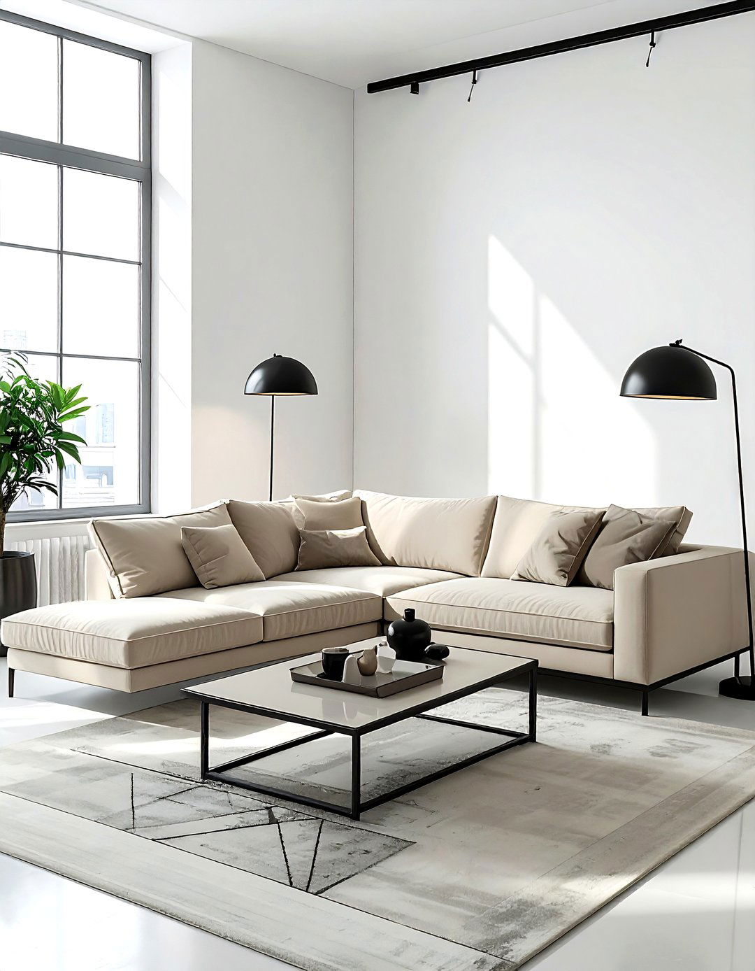 Industrial Metal Accents Beige Sofa - 30 industrial beige living room ideas