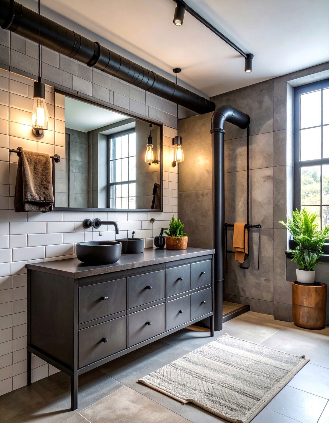 Industrial Metal Accents - 30 eclectic bathroom ideas
