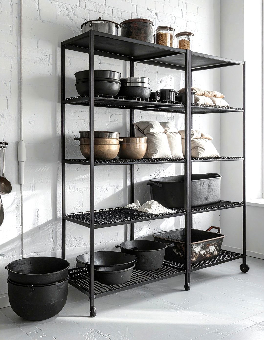 Industrial Metal Baking Rack Setup - 30 kitchen baking center ideas