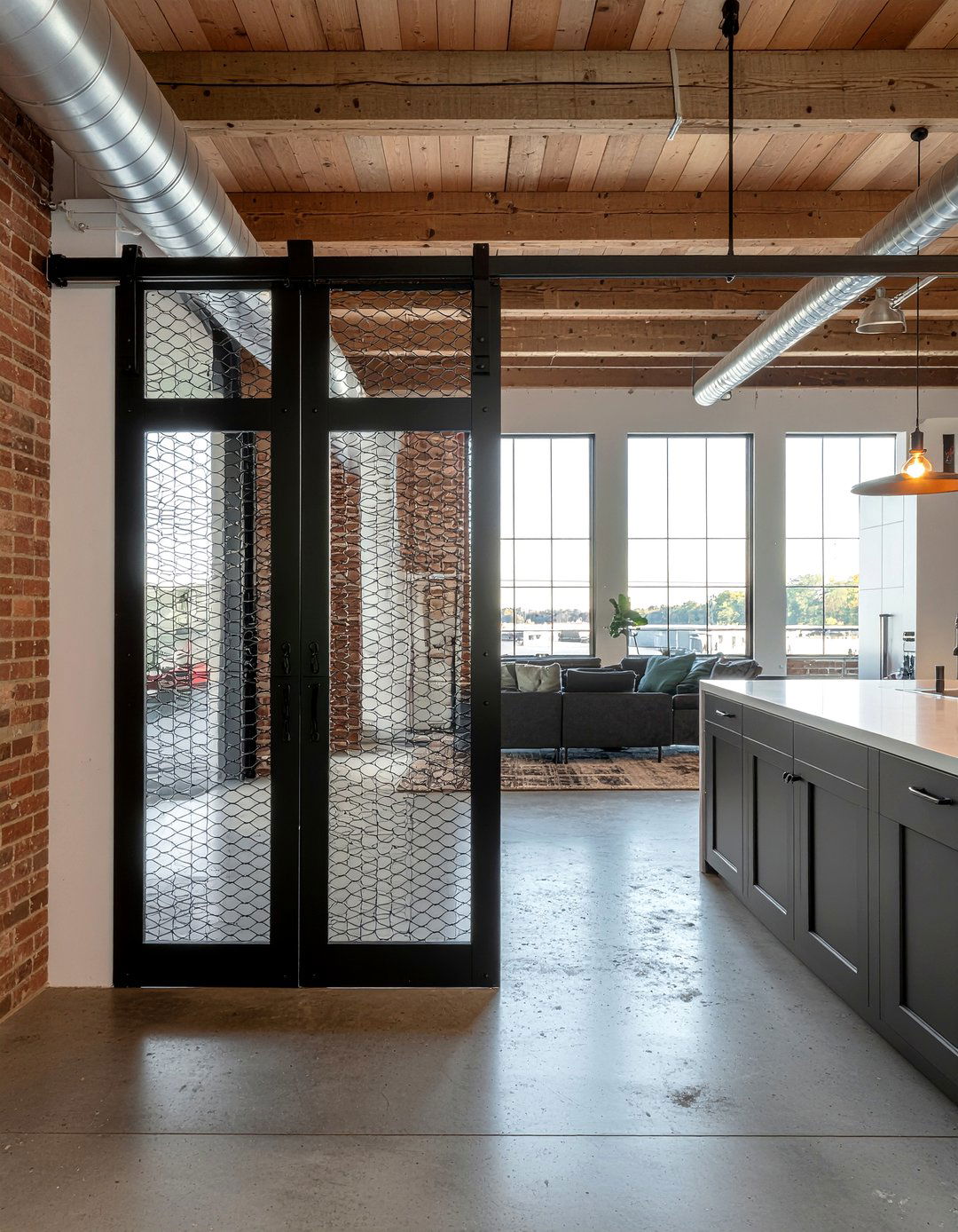 Industrial Metal Barn Door - 30 kitchen barn door ideas