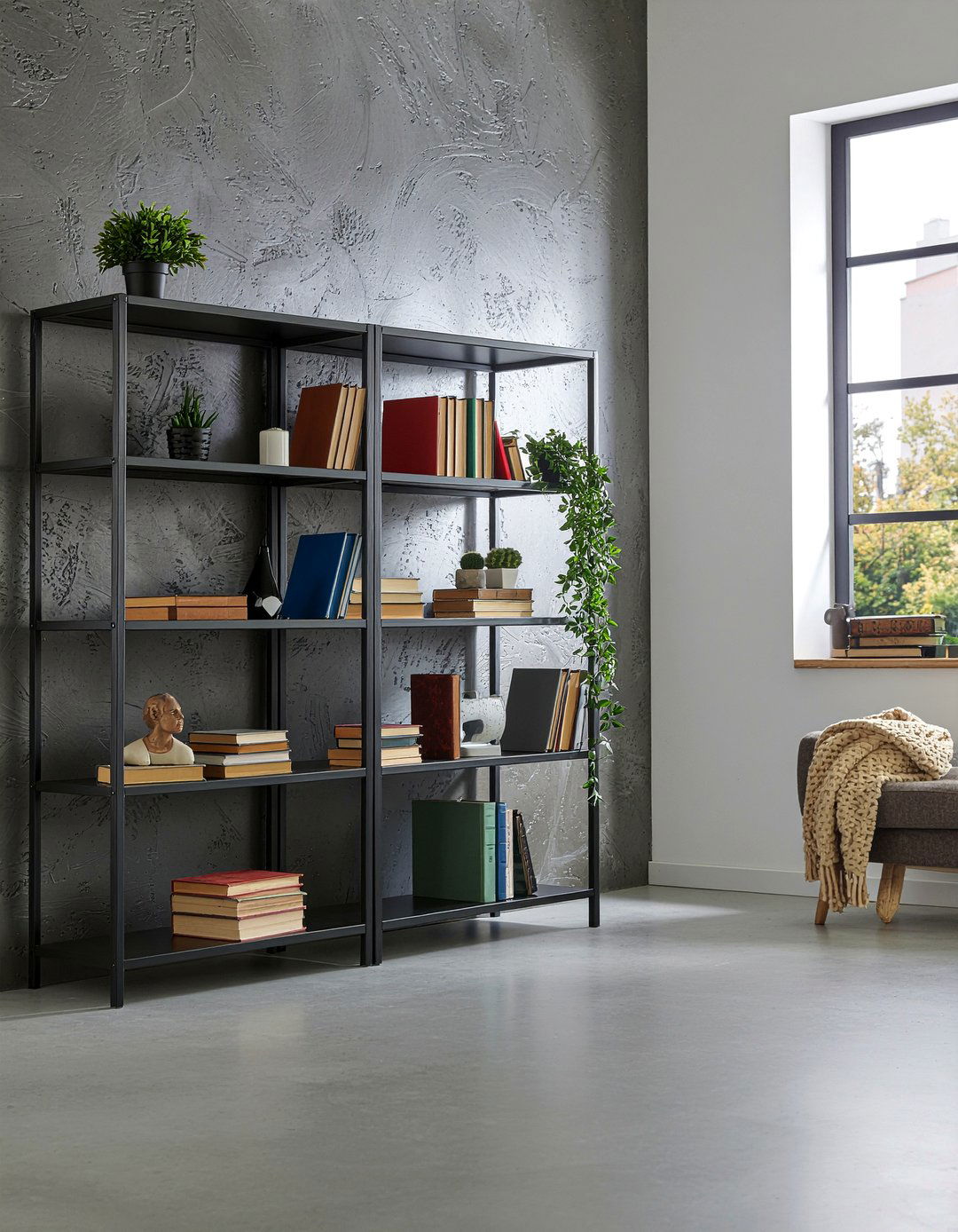 Industrial Metal Bookshelf - 30 living room eclectic furniture ideas