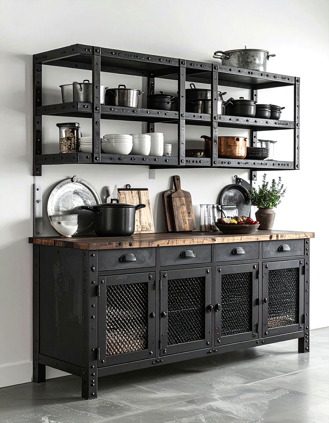 Industrial Metal Hutch - 30 kitchen hutch ideas