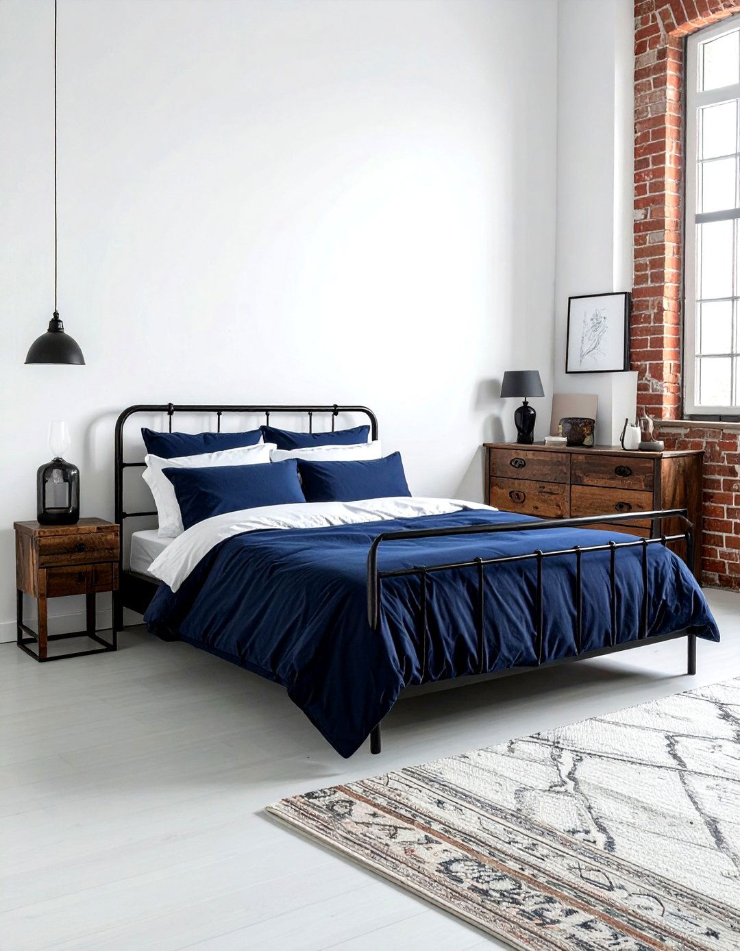 Industrial Navy Bedroom Exposed Brick - 30 industrial navy bedroom ideas