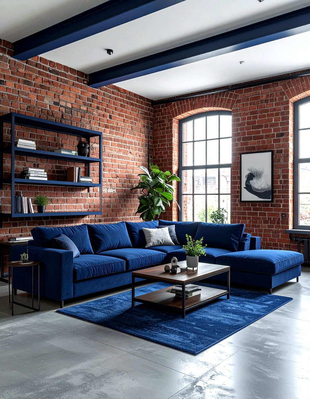 Industrial Navy Blue Living Room - 30 dark navy living room ideas