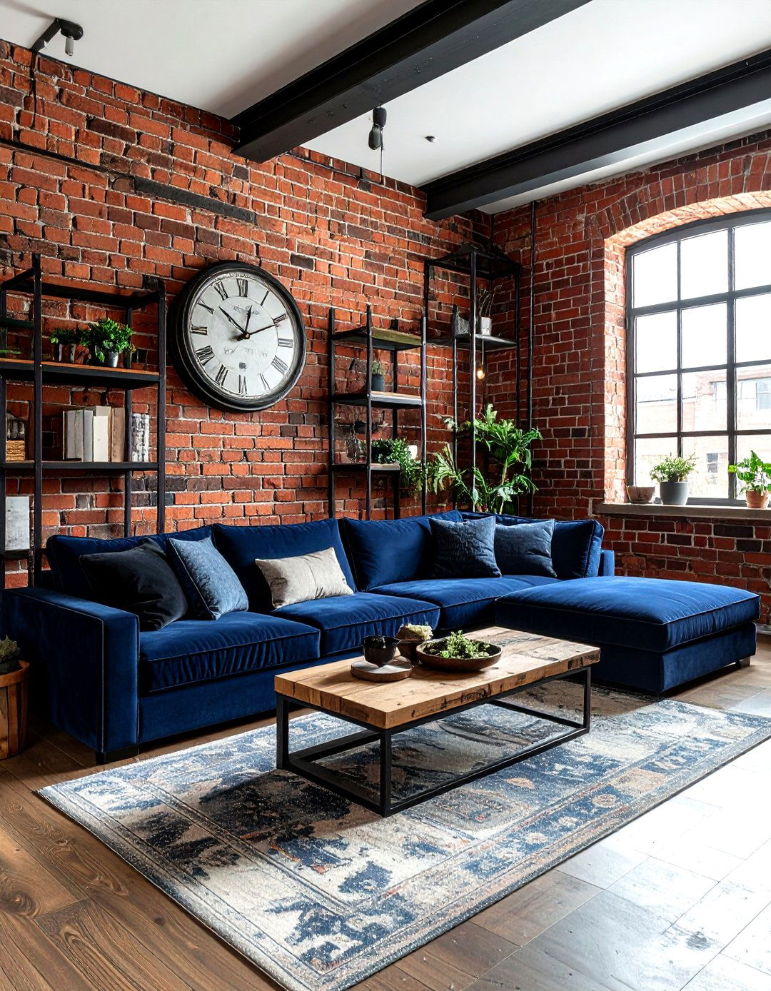 Industrial Navy Living Room Brick Wall - 30 industrial navy living room ideas