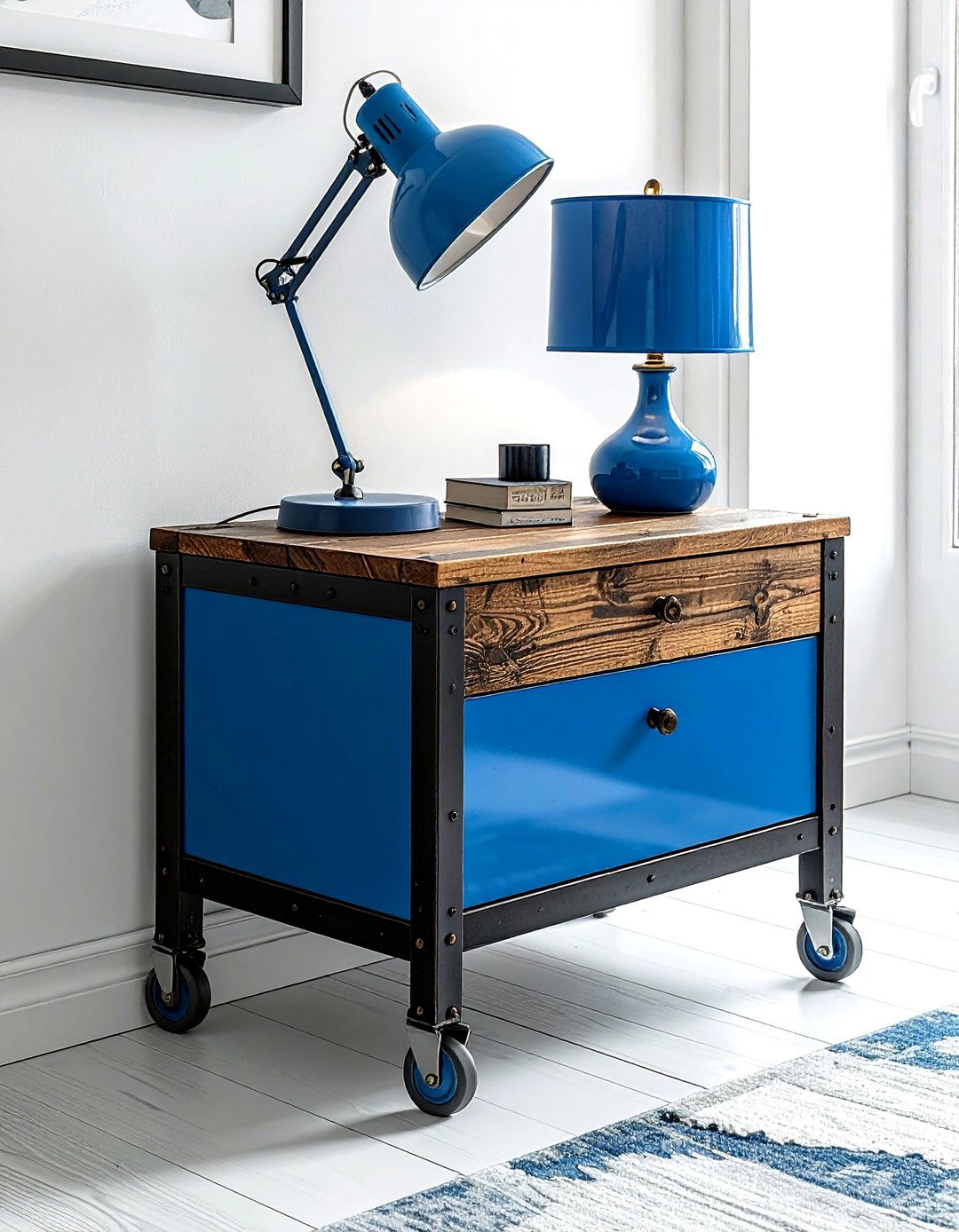Industrial Nightstand Blue Lamp - 30 industrial blue bedroom ideas