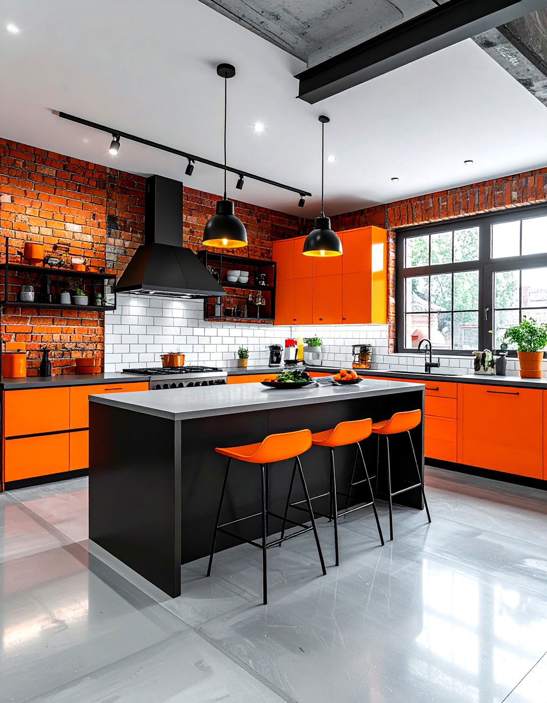Industrial Orange Kitchen - 30 orange and white kitchen ideas