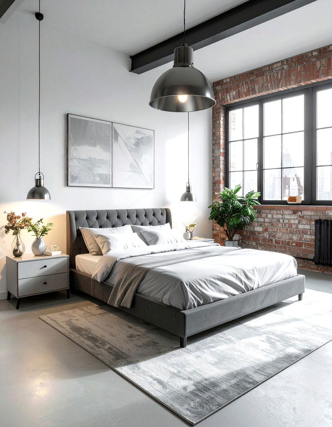 Industrial Pendant Light - 30 industrial gray bedroom ideas