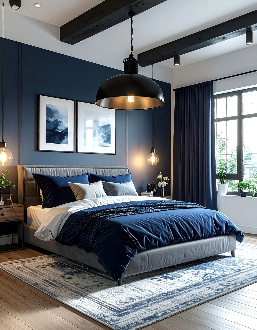 Industrial Pendant Light Navy Bedroom - 30 industrial navy bedroom ideas