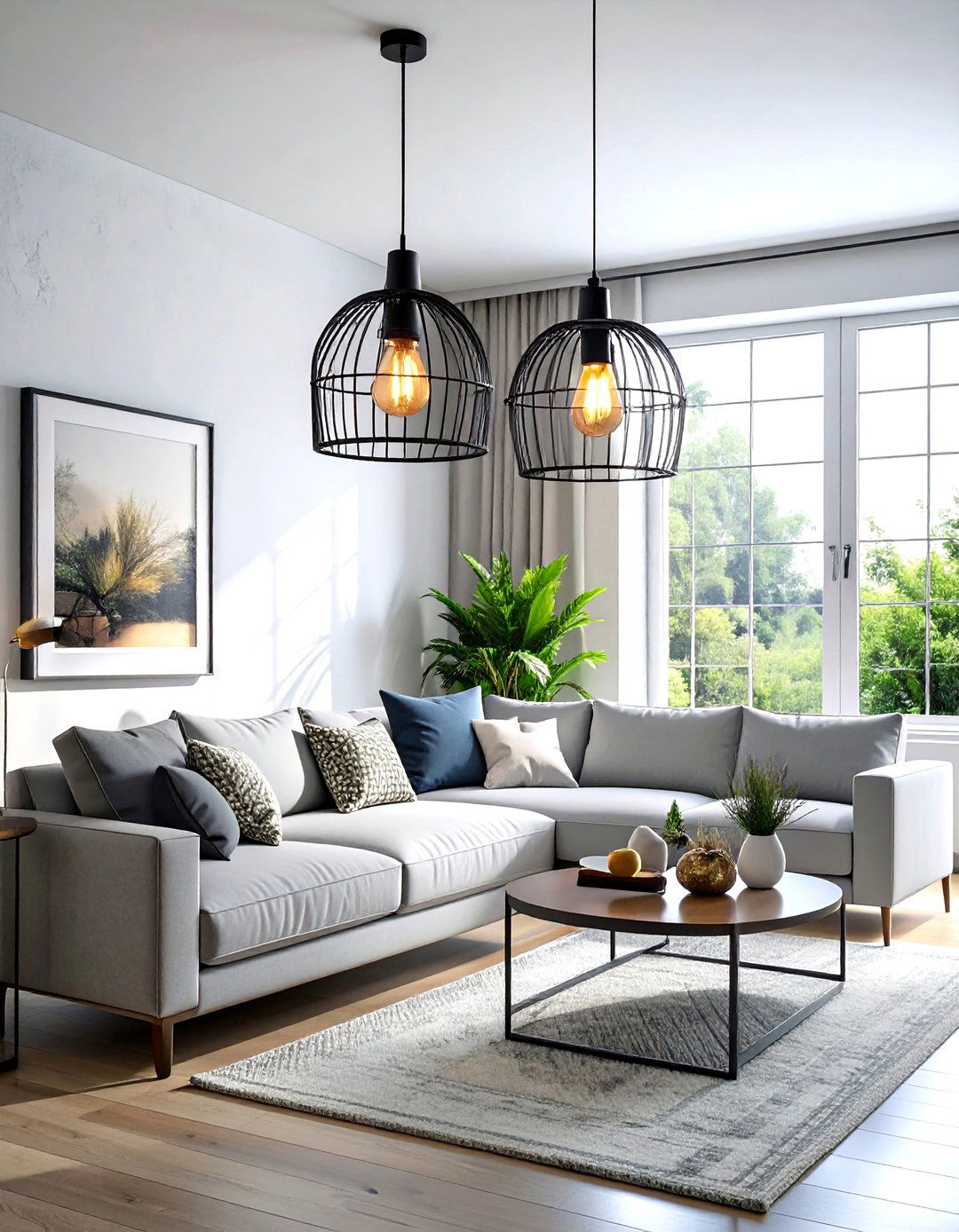 Industrial Pendant Lighting - 30 industrial white living room ideas