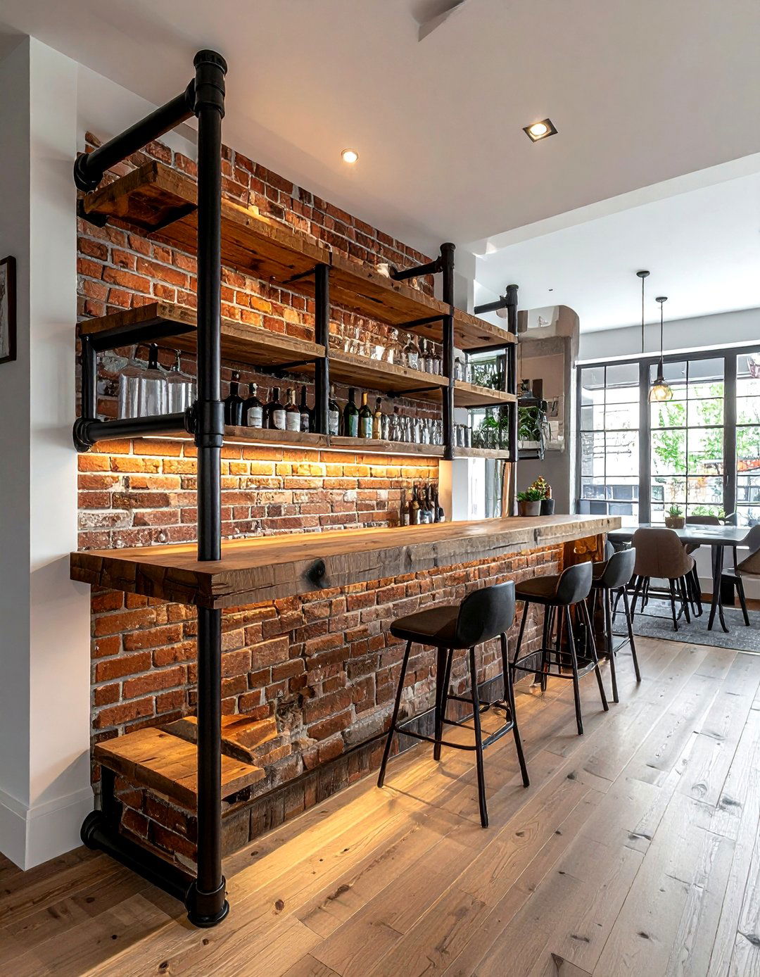 Industrial Pipe Bar Shelving - 30 dining room built-in bar ideas