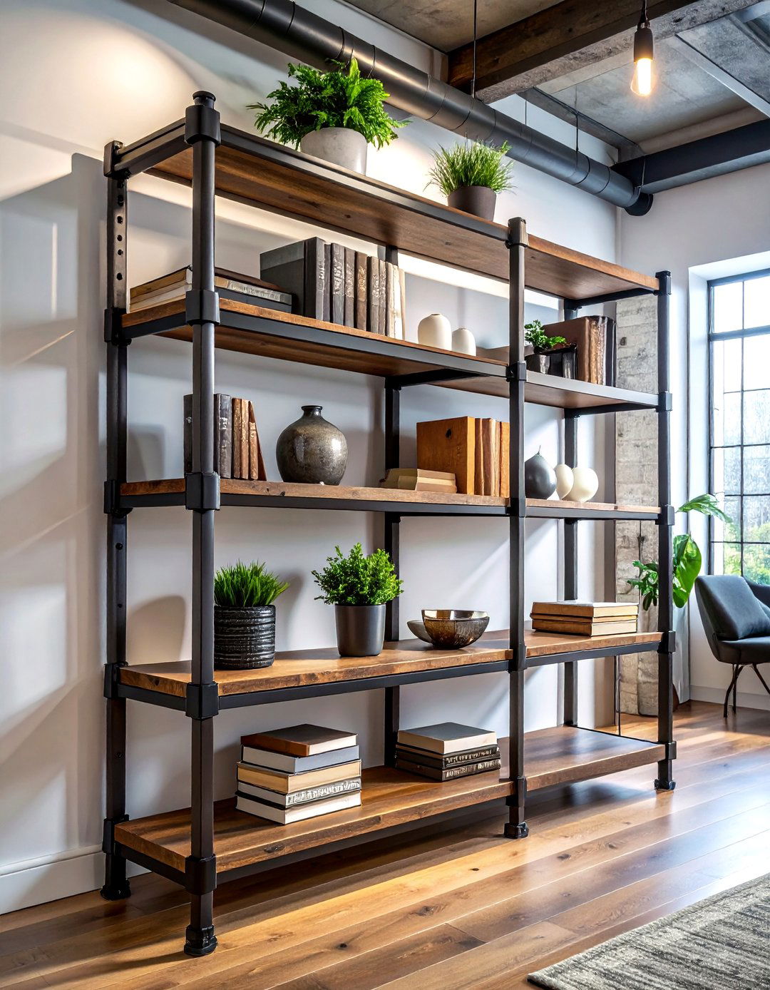 Industrial Pipe Bookshelf - 30 starter home decor ideas