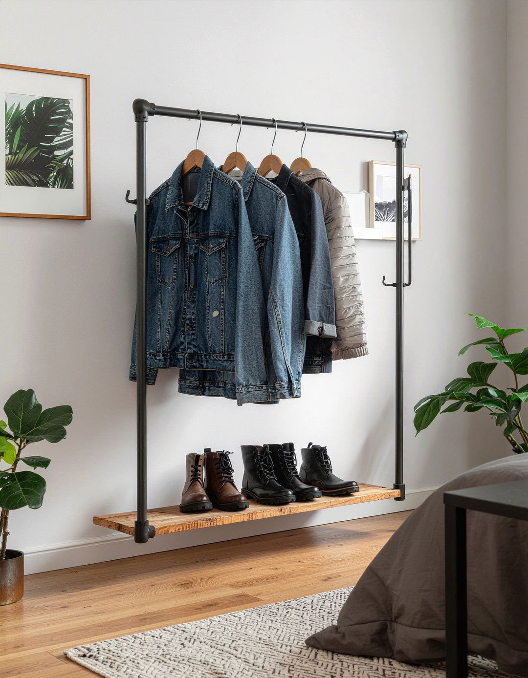 Industrial Pipe Clothes Rack - 30 cheap bedroom furniture ideas