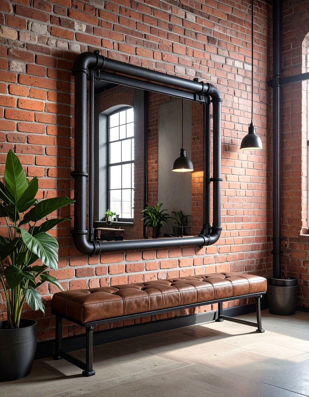 Industrial Pipe Frame Mirror - 30 mirror wall decor ideas