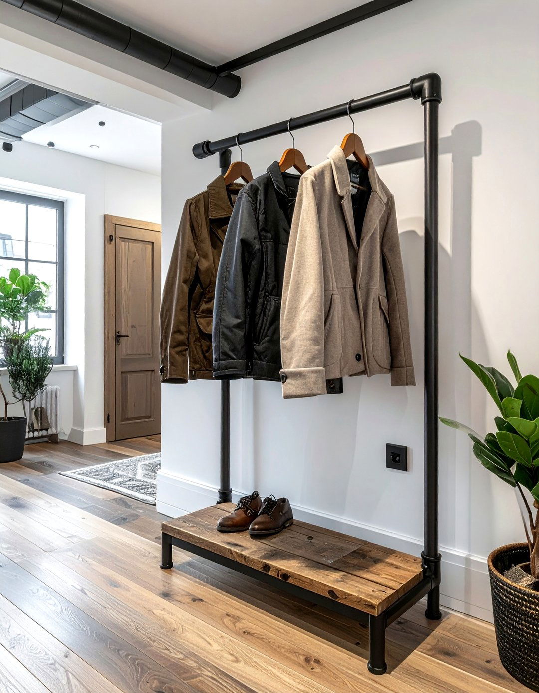 Industrial Pipe Garment Rack - 30 small entryway ideas