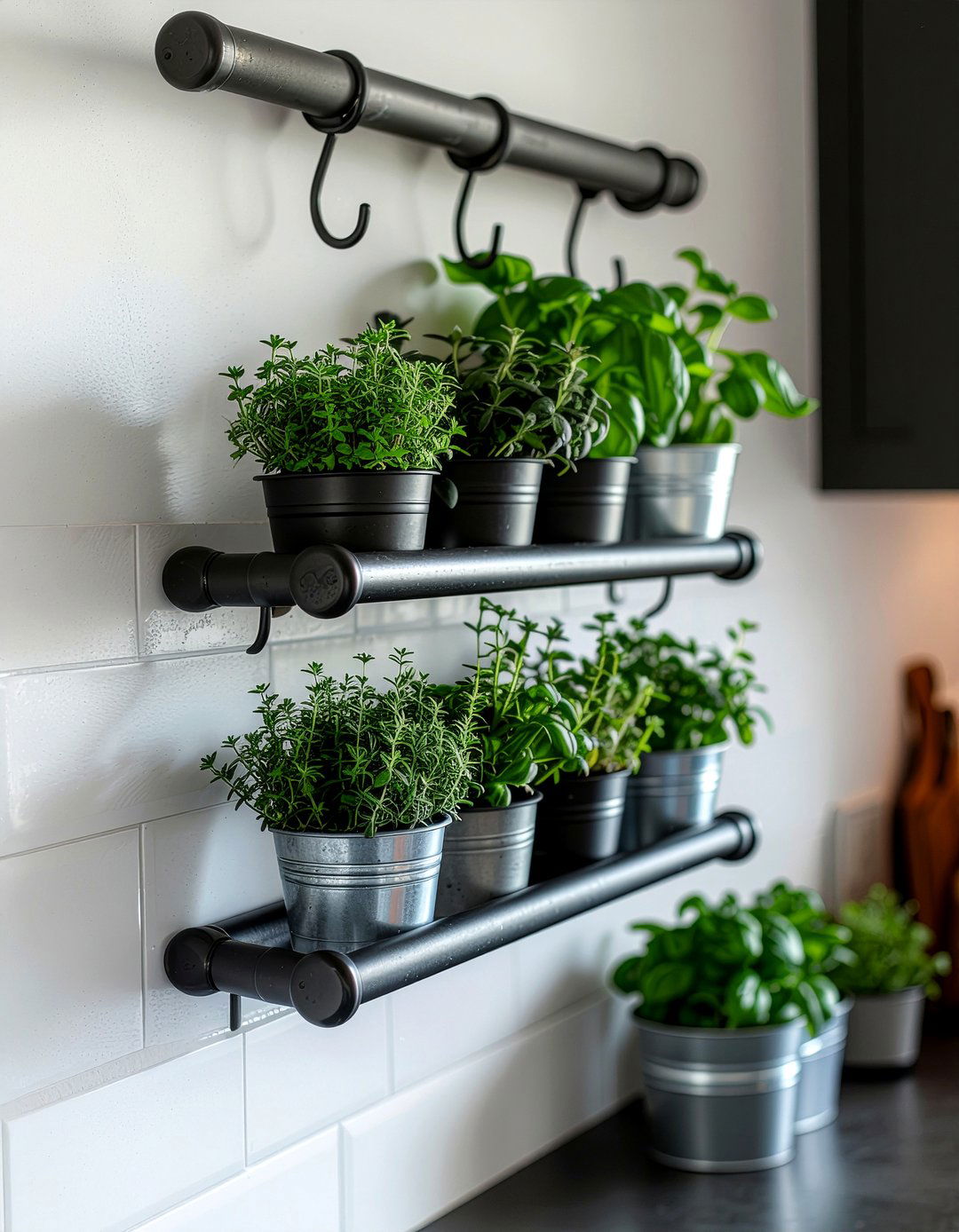 Industrial Pipe Herb Rack - 30 indoor herb garden kitchen ideas