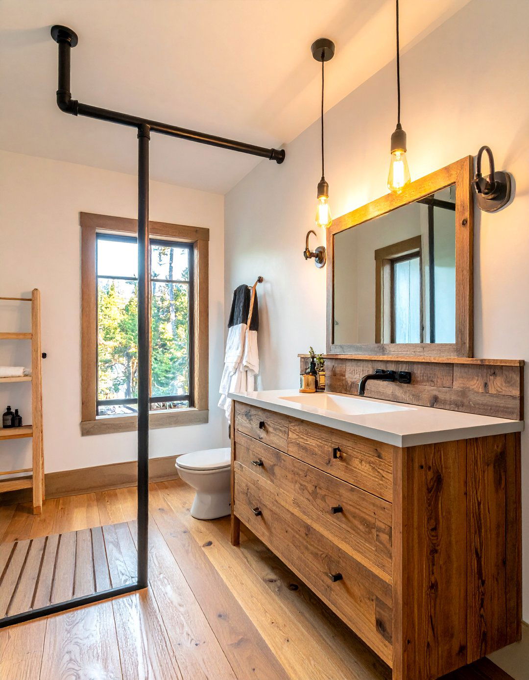 Industrial Pipe Lighting - 30 cabin bathroom ideas