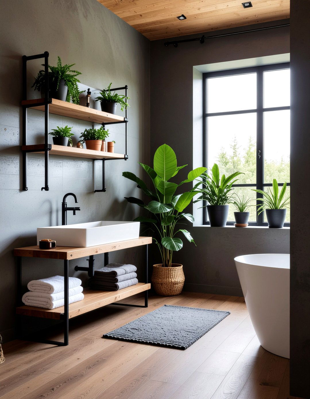 Industrial Pipe Rack - 30 bathroom planter ideas