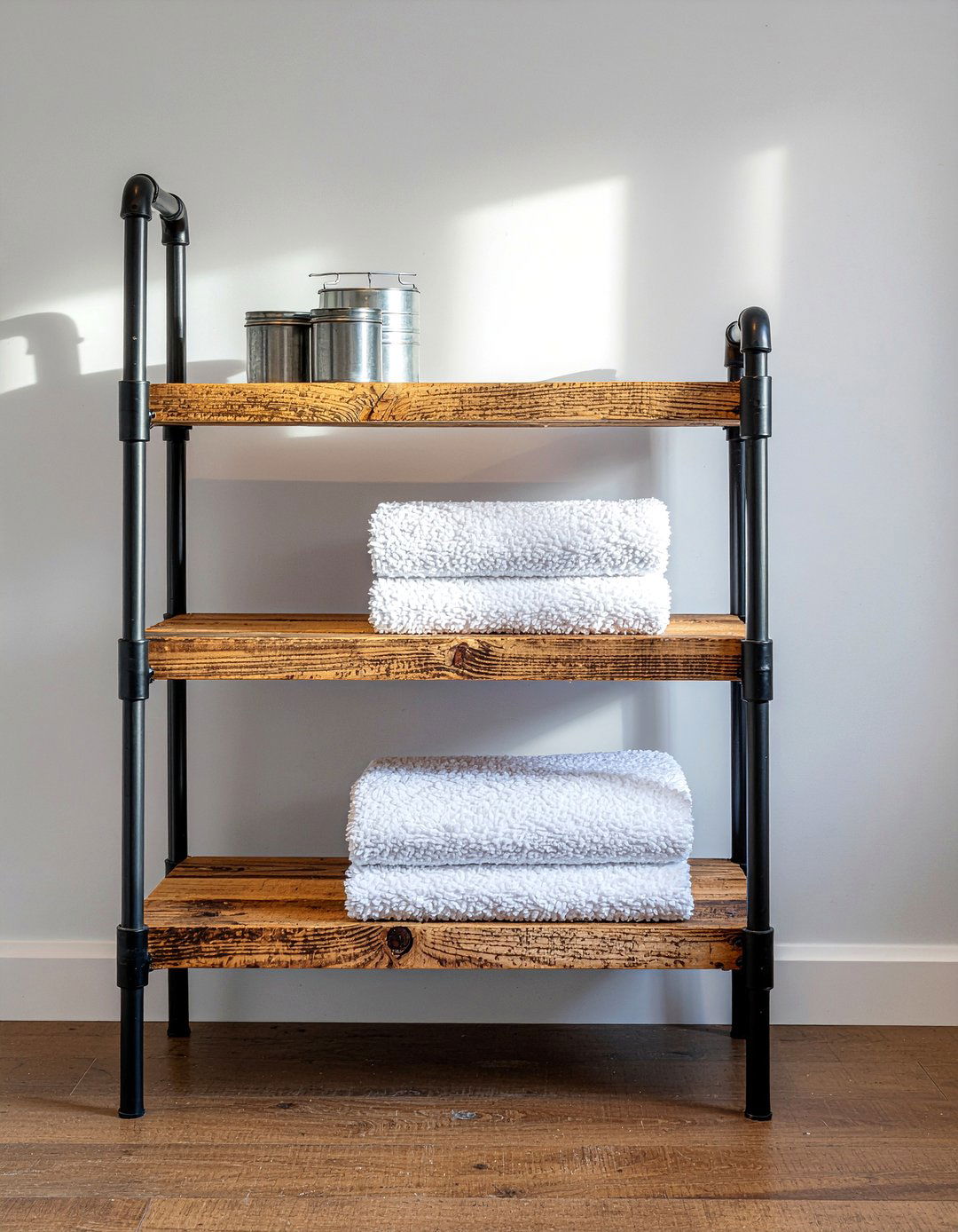 Industrial Pipe Shelf - 30 bathroom DIY storage ideas